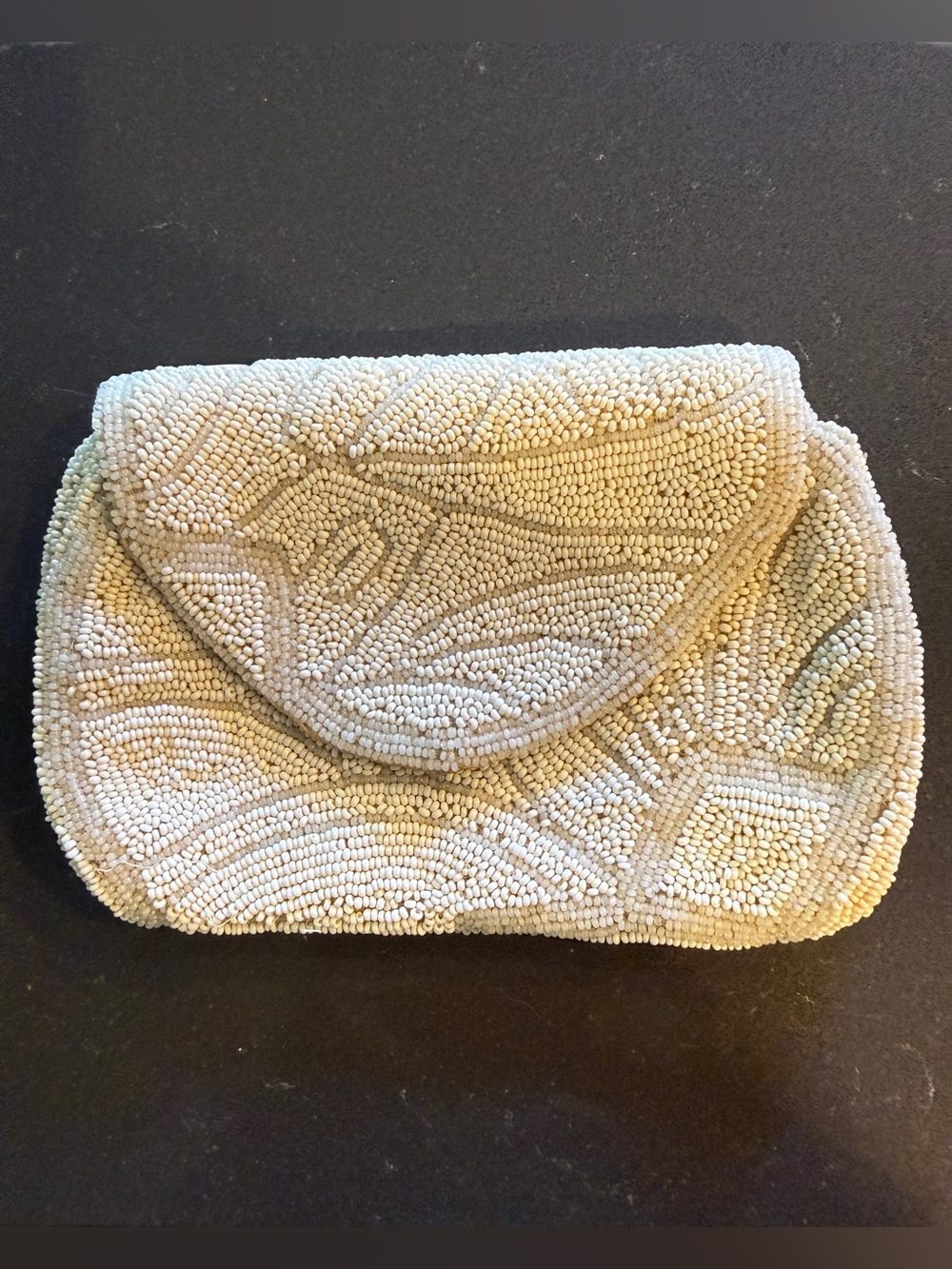 Vintage Beaded Ivory Clutch Handbag Purse
